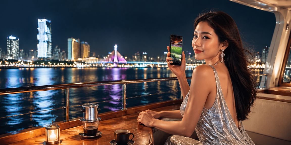 Người dùng Đà Nẵng xem kèo bóng đá live trên điện thoại bên ly cà phê buổi sáng