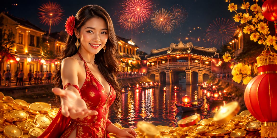 Người dùng đặt cược trên điện thoại tại chợ đêm Hội An lung linh đèn lồng