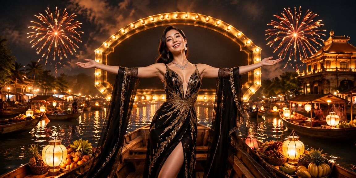 Không khí lễ hội casino tại Huế với bàn baccarat và đèn neon rực rỡ