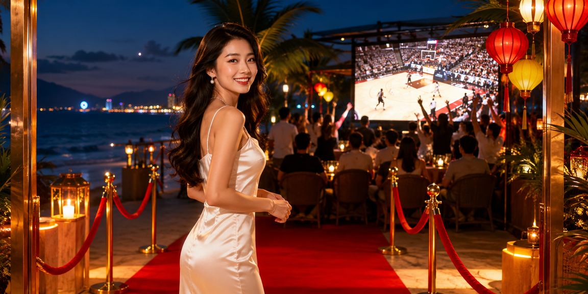 Người xem bóng rổ và đặt cược trên bãi biển Nha Trang về đêm
