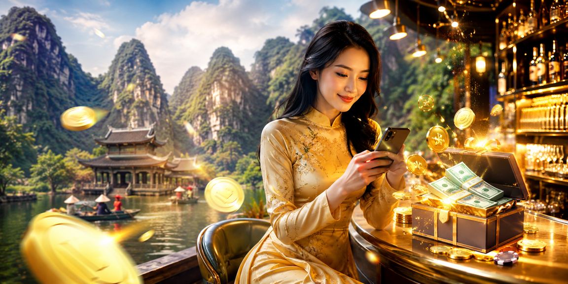 Người phụ nữ mặc áo dài tại Ninh Bình đang xem kết quả kèo trên điện thoại